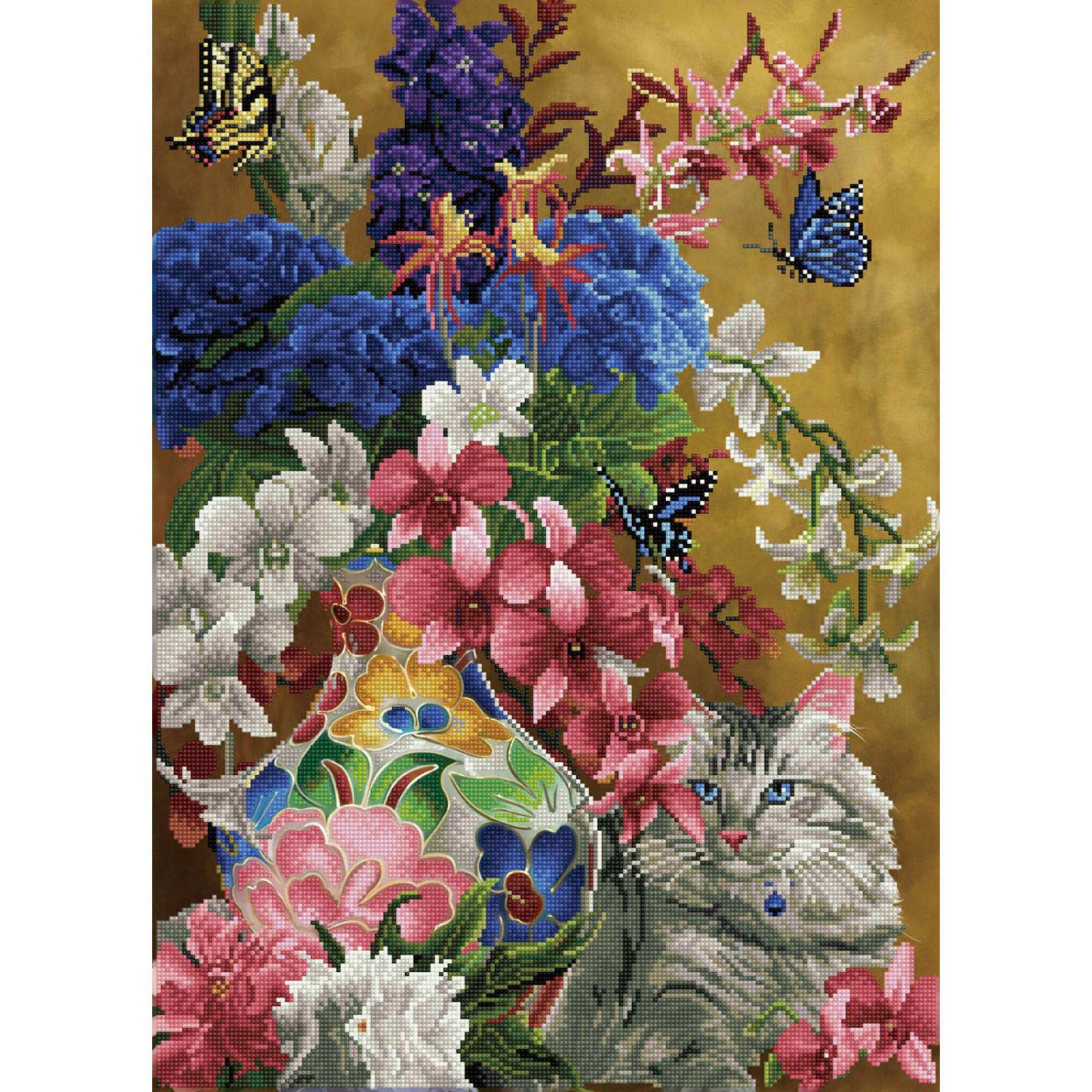 Diamond Dotz® Advanced Gilded Cat & Flowers Diamond Painting Kit